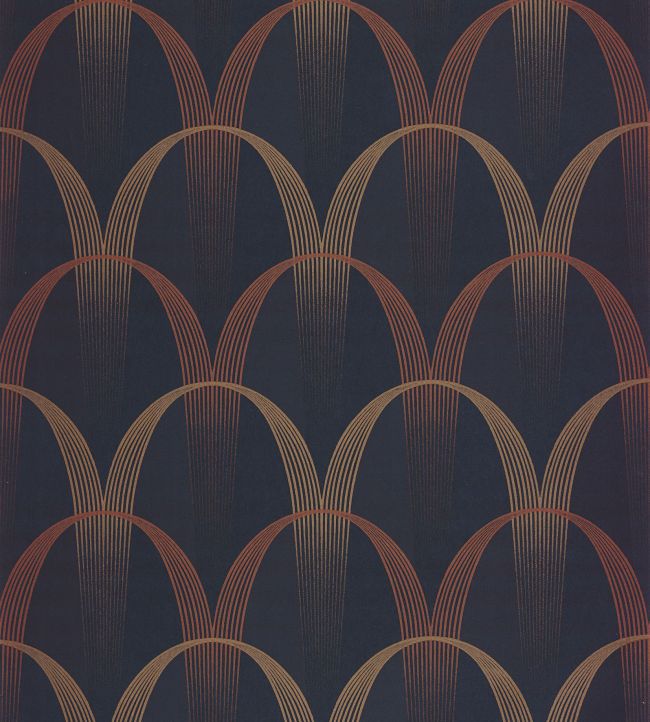 Entree Des Artistes Wallpaper by Casadeco Bleu Encre / Terracotta