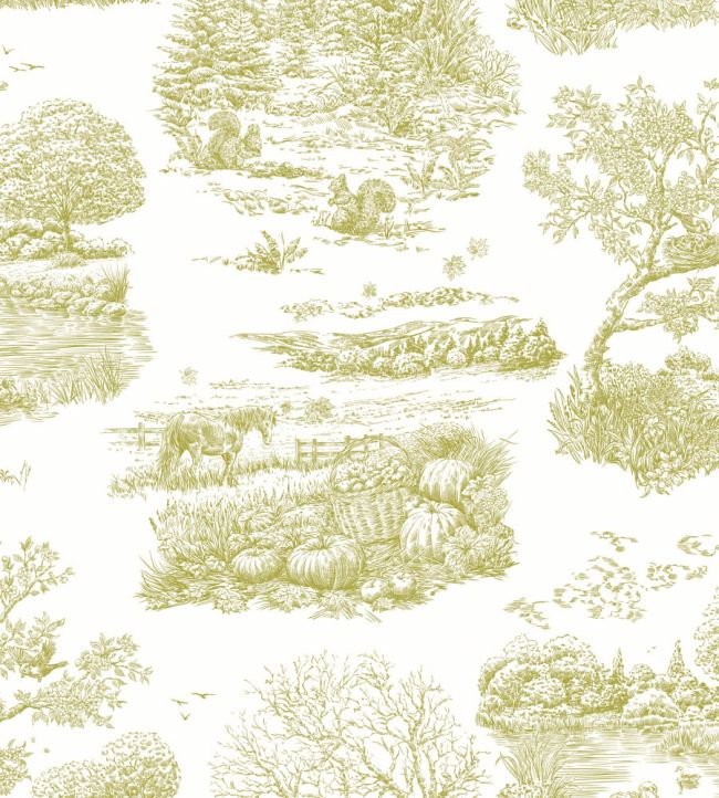 Eve Toile Wallpaper by Ohpopsi Olive