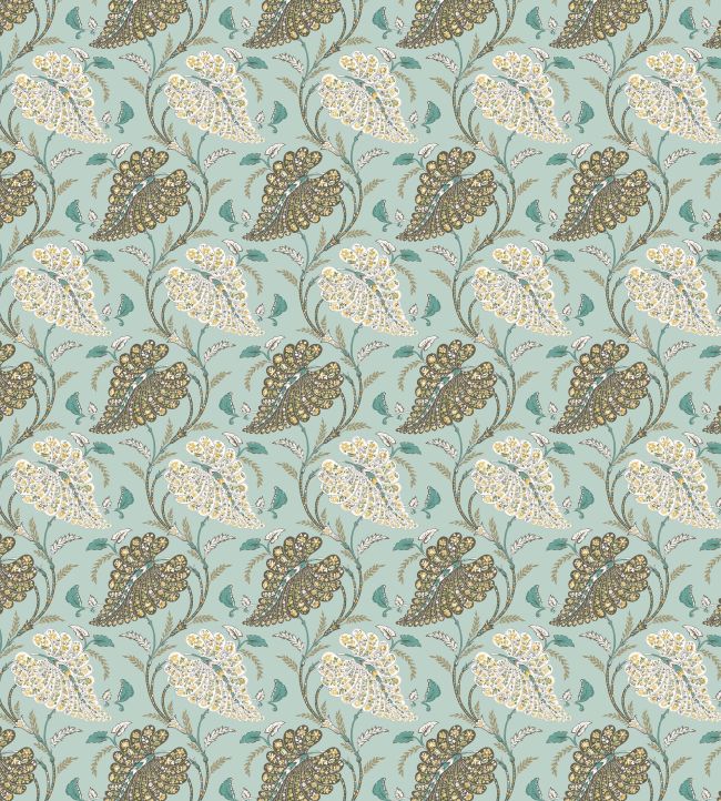 Felbrigg Fabric by Nina Campbell Aqua/Ochre/Choco