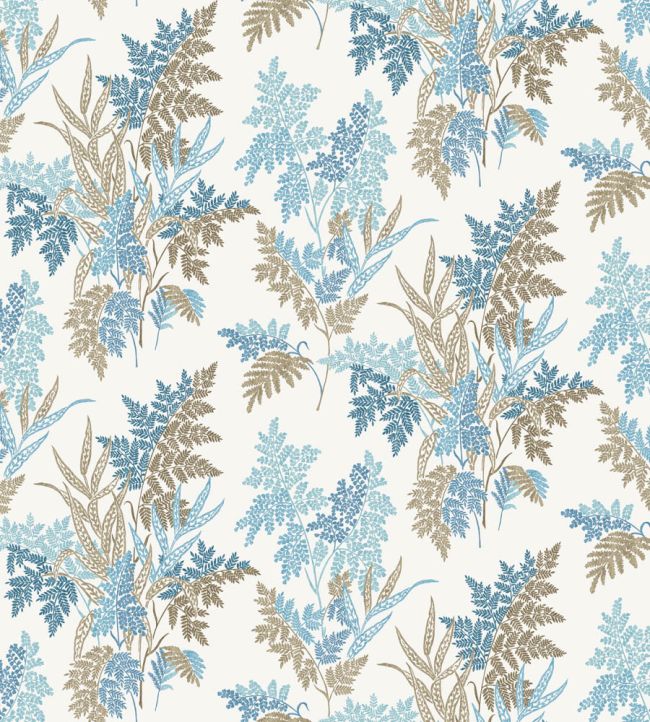 Fern Craze Fabric by Nina Campbell Indigo/Blue/Chocolate