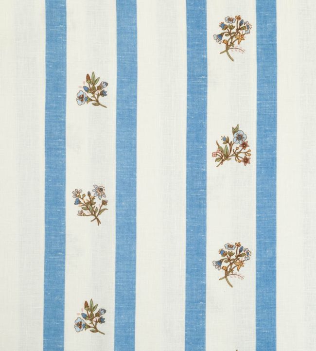 Flax & Field Posy Stripe Fabric by Volga Linen Cornflower Blue/Oyster