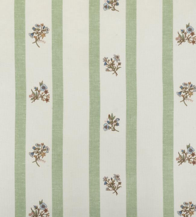 Flax & Field Posy Stripe Fabric by Volga Linen Eucalyptus/Oyster