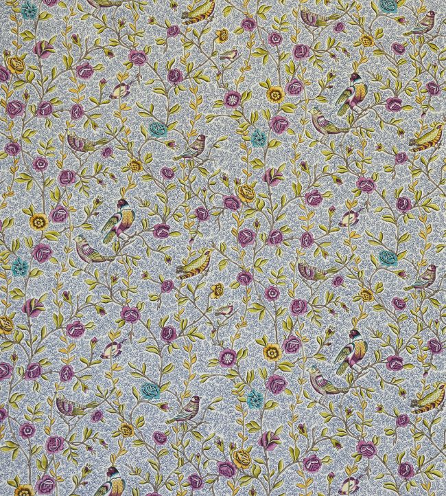 Fleurs Et Oiseaux Fabric by Casal Indigo-Prune