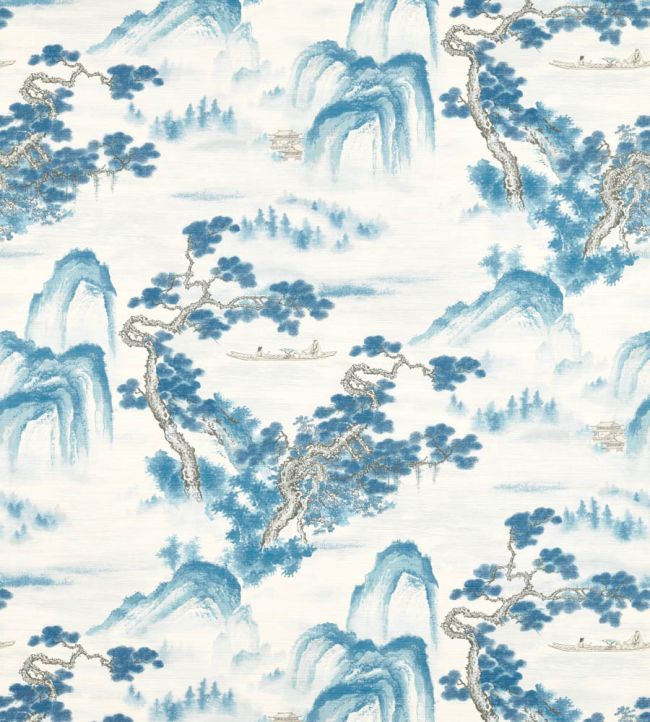 Floating Mountains on Unique Ground Wallpaper by Zoffany Indigo
