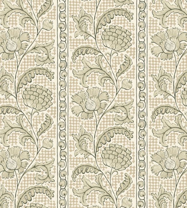 Floral Check Wallpaper by Josephine Munsey Maitland Green and Cotswold White