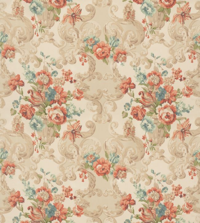 Floral Rococo Cotton Fabric by Mulberry Home Red/Green