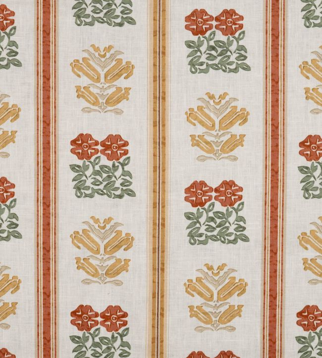 Folkloric Floral Stripe Fabric by Volga Linen Amber/Oyster