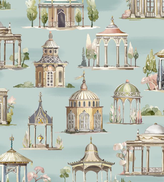 Follies Wallpaper by Mulberry Home Aqua