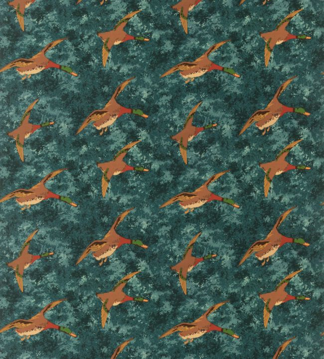 Forest Ducks Velvet Fabric by Mulberry Home Teal