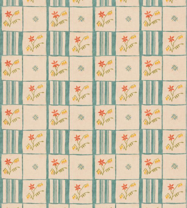 Forget-Me-Not Fabric by GP & J Baker Teal/Spice