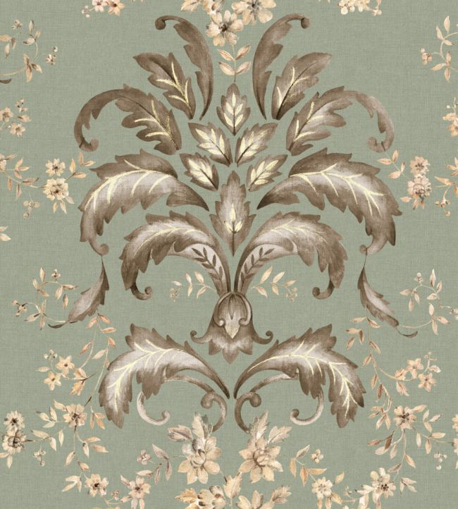 French Damask Wallpaper by Coordonne Sage
