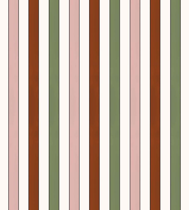 French Stripes Wallpaper by Ottoline Green/red/pink
