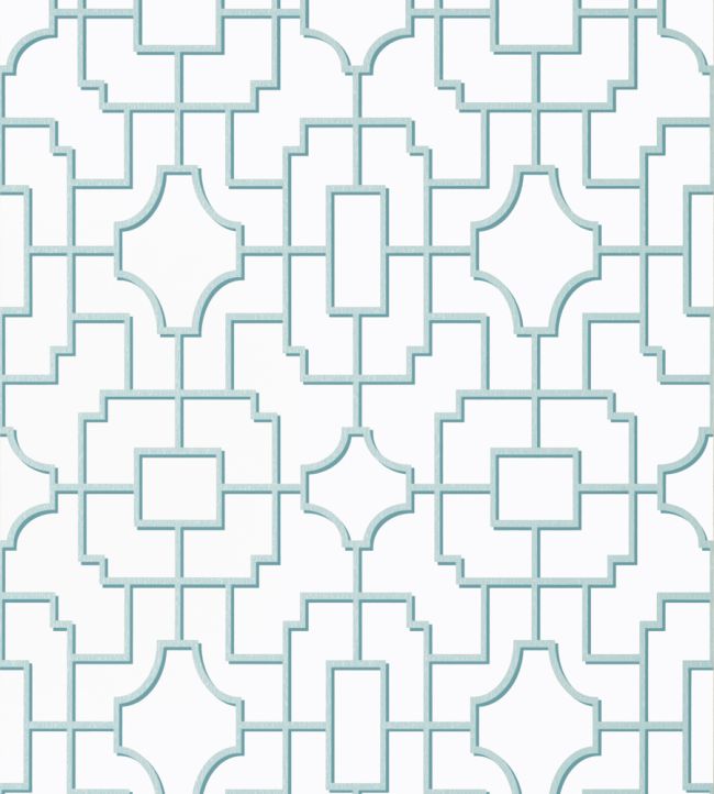 Fretwork Wallpaper by Thibaut Spa Blue