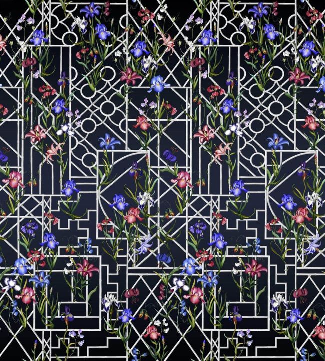 Fretwork Garden Panoramic Mural by Christian Lacroix Indigo