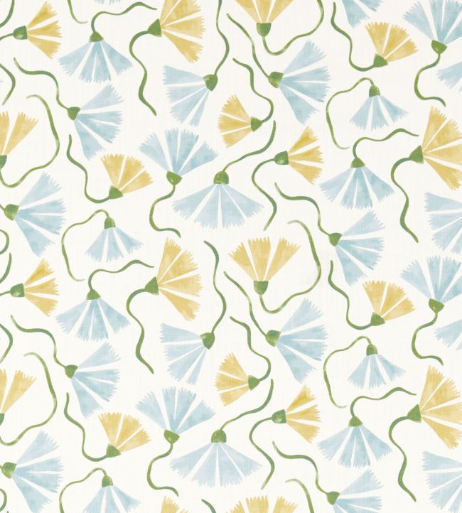 Fringed Poppy Print Fabric by Scion Honey/Cornflower