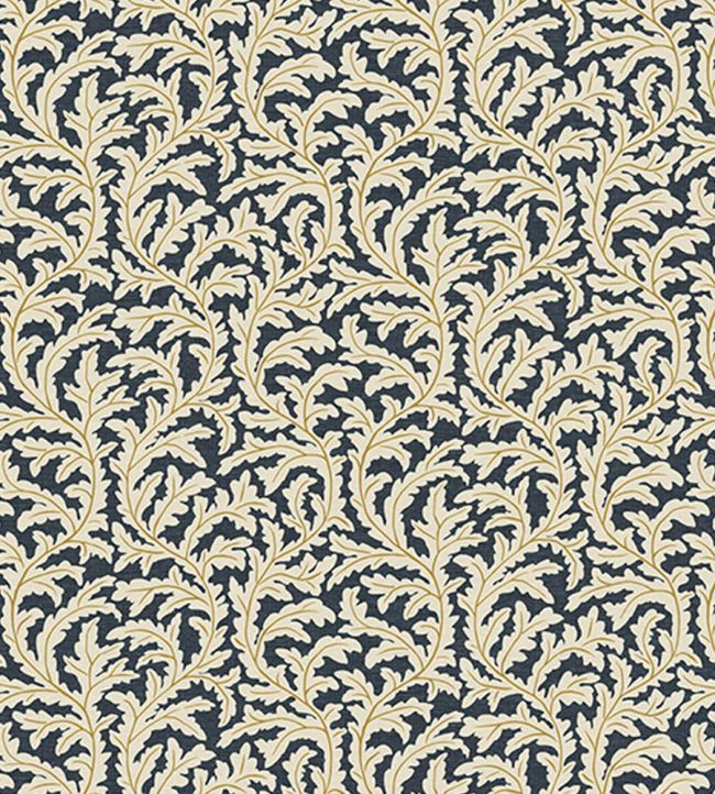 Frond Ogee Fabric by Josephine Munsey Navy and Ochre