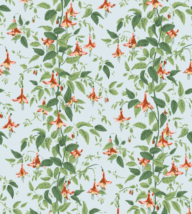 Fuchsia Wallpaper by Cole & Son Coral & Leaf Green on Powder Blue