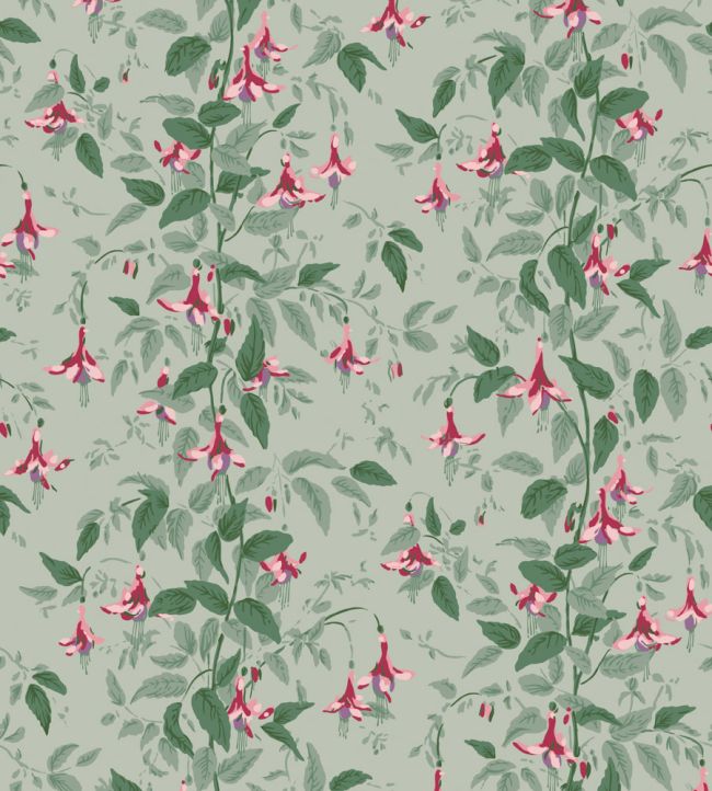 Fuchsia Wallpaper by Cole & Son Dusty Rose & Pale Sage on Soft Laurel