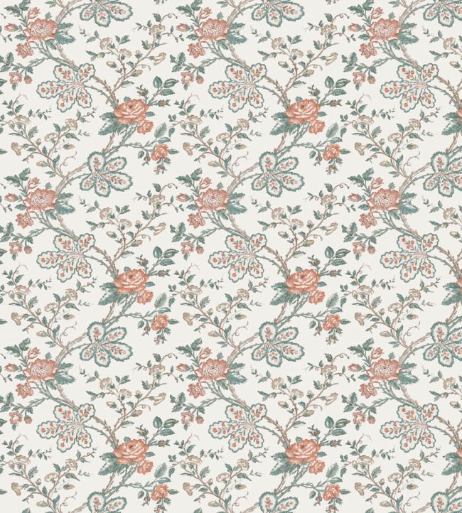 Genevieve Fabric by Nina Campbell Teal/Coral/Ivory