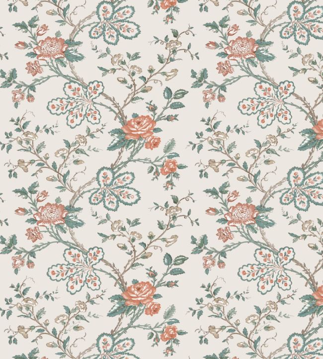 Genevieve Wallpaper by Nina Campbell Teal/Coral/Ivory