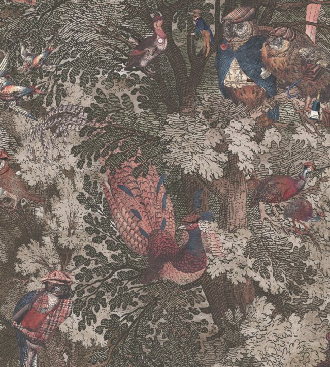 Gentlemen Birds Wallpaper by Brand McKenzie Oak