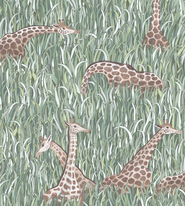 Giraffes Wallpaper by Josephine Munsey Aqua