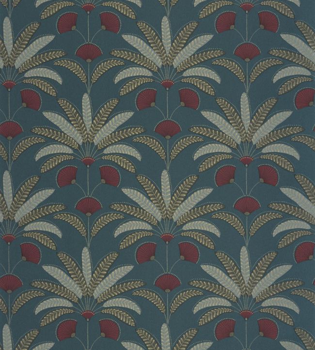 Giselle Wallpaper by Caselio Bleu de minuit grenat