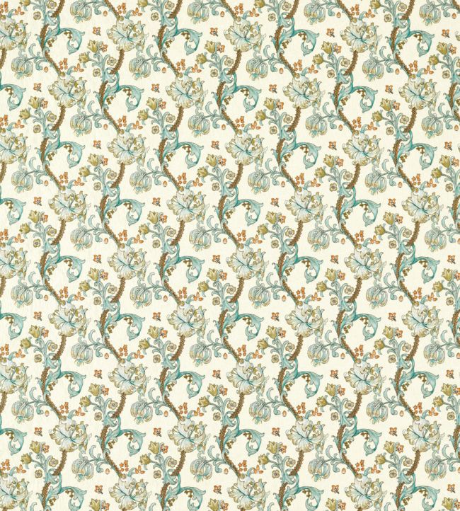 Golden Lily Embroidery Fabric by Clarke & Clarke Linen/Teal
