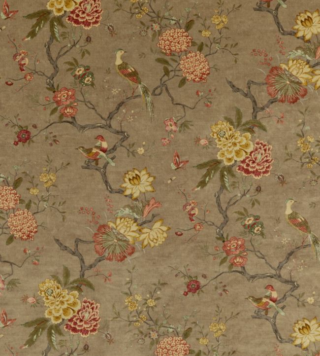 Oriental Bird Velvet Fabric by GP & J Baker Mole
