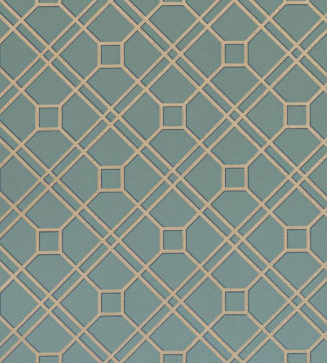 Langdale Trellis Wallpaper by GP & J Baker Teal/Bronze
