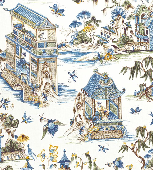 Grand Palace Fabric by Thibaut Blue and Green