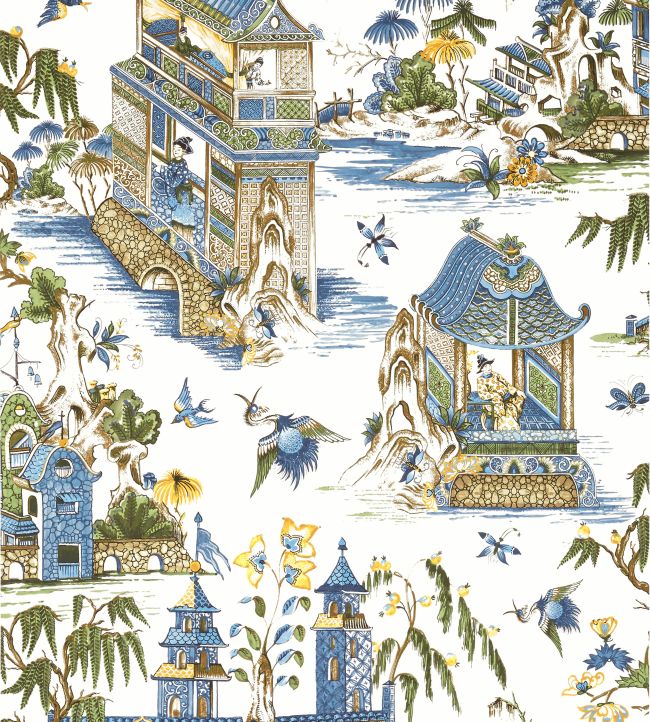 Grand Palace Wallpaper by Thibaut Blue and Green