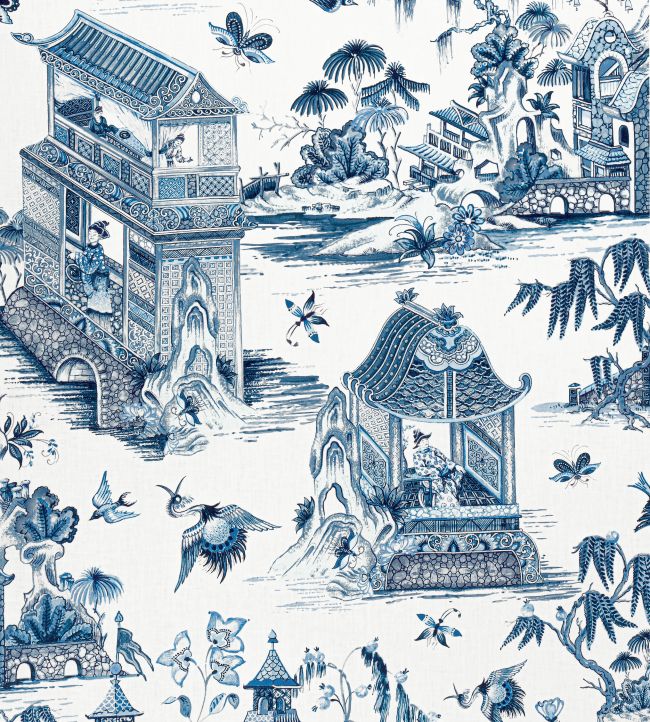 Grand Palace Fabric by Thibaut Blue and White