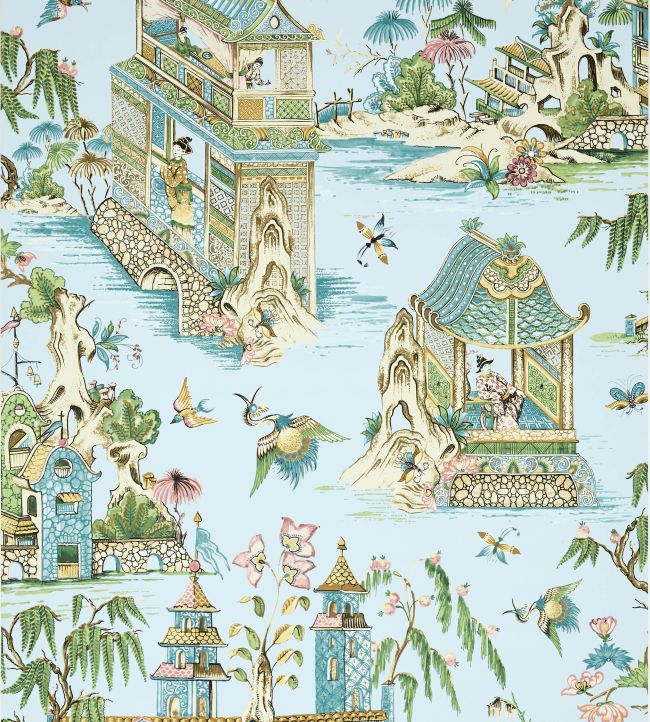 Grand Palace Wallpaper by Thibaut Spa Blue
