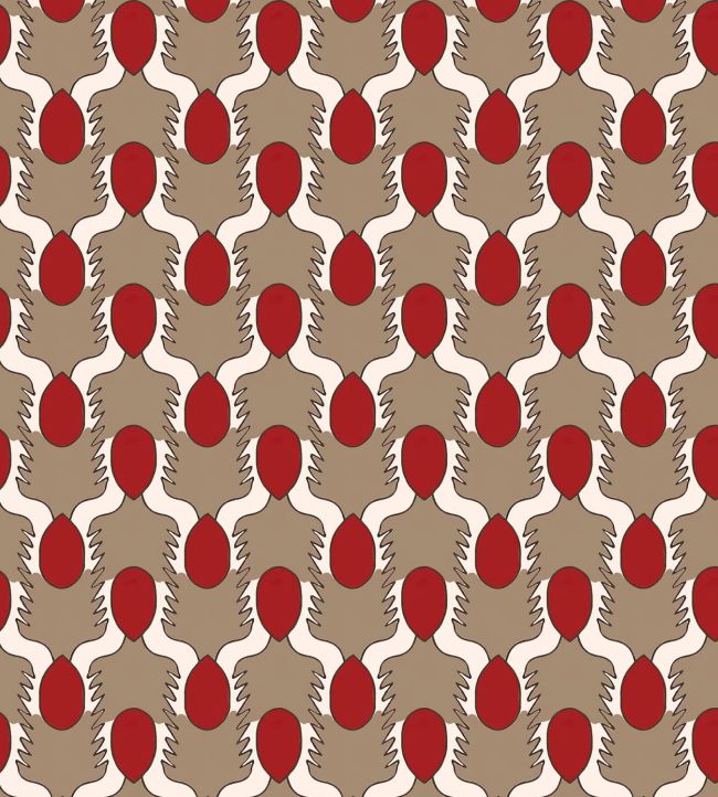 Happy People Wallpaper by Ottoline Beige and Red