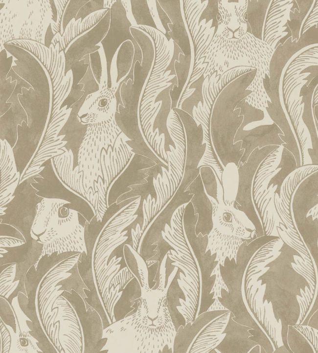 Hares In Hiding Wallpaper by Langelid Von Bromssen Taupe
