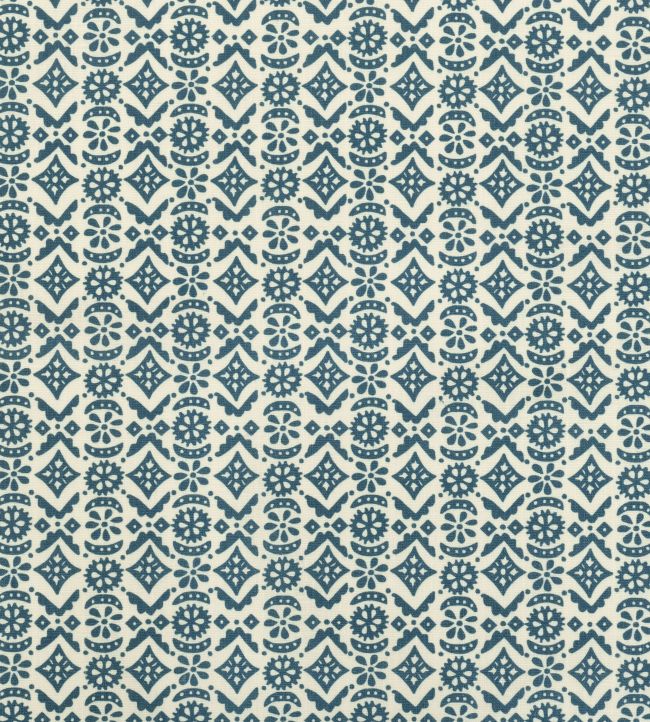 Hawelka Fabric by Volga Linen Oyster/Prussian Blue