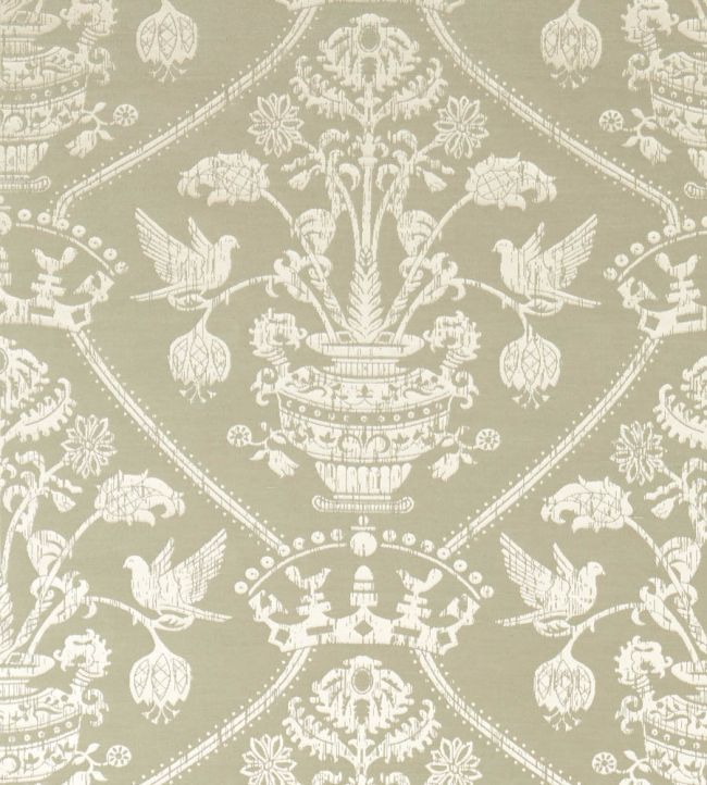 Highgrove Damask Fabric by Sanderson Silver Green