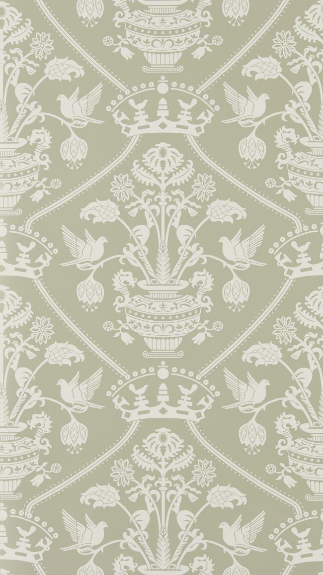 Highgrove Damask Wallpaper by Sanderson Silver Green