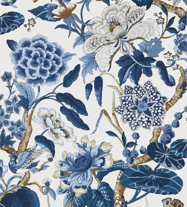 Hill Garden Wallpaper by Thibaut Blue and White