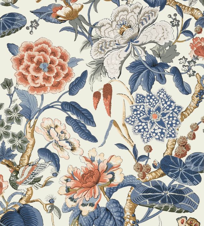 Hill Garden Wallpaper by Thibaut Brick and Navy