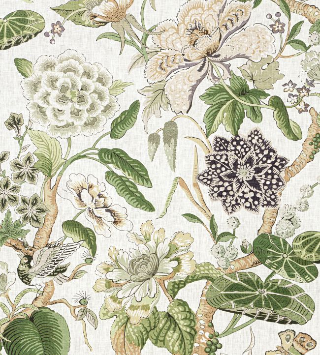 Hill Garden Fabric by Thibaut White and Green