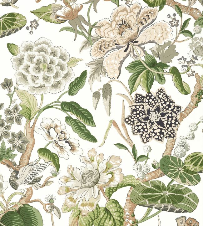 Hill Garden Wallpaper by Thibaut White and Green