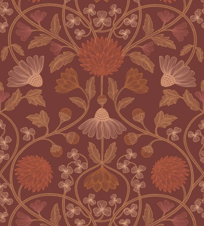 Hippolyte Wallpaper by Casamance Bordeaux/cuivre