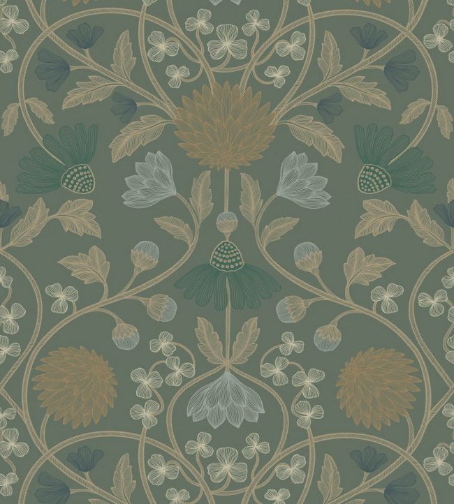 Hippolyte Wallpaper by Casamance Vert de gris/dore