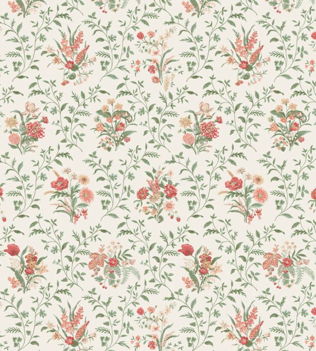 Hollingbourne Fabric by Nina Campbell Coral/Eucalyptus