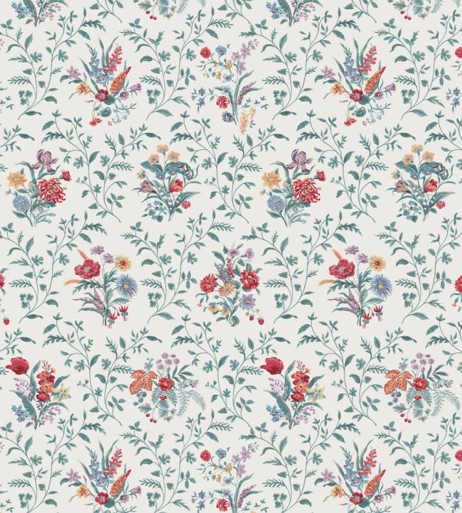 Hollingbourne Fabric by Nina Campbell Teal/Red/Amethyst
