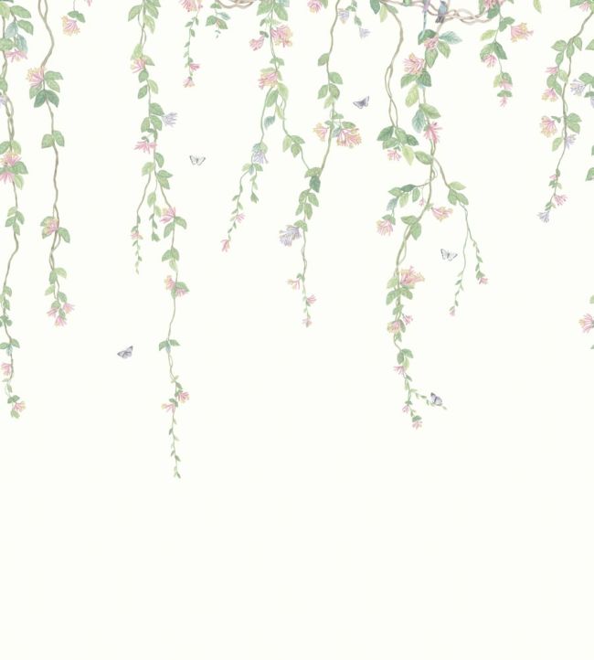 Hummingbirds Flora Mural by Cole & Son Blush, Sage, & Mulberry on Cream