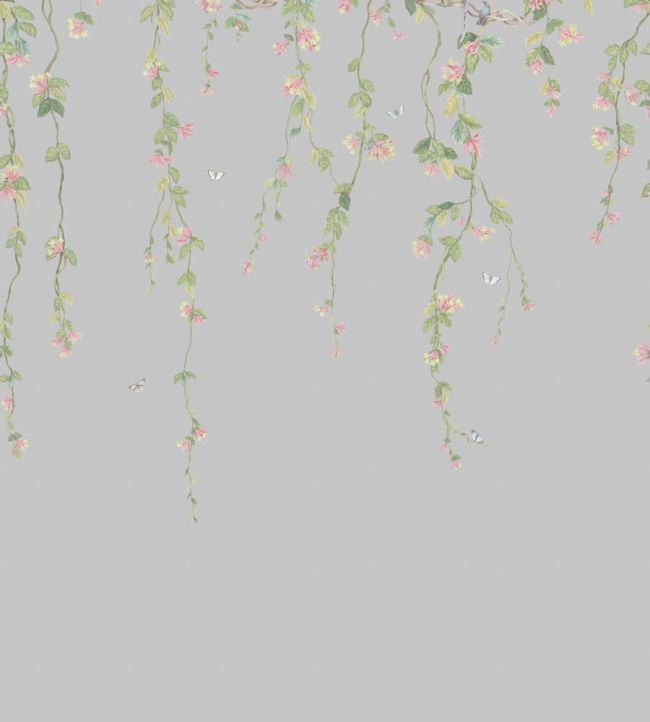 Hummingbirds Flora Mural by Cole & Son Rose & Olive on Grey