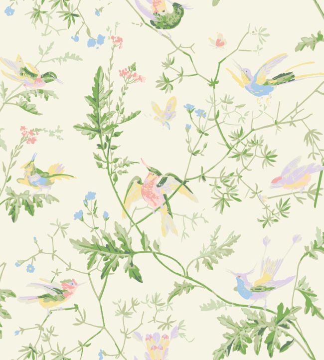 Hummingbirds Silk Fabric by Cole & Son Bright Multi